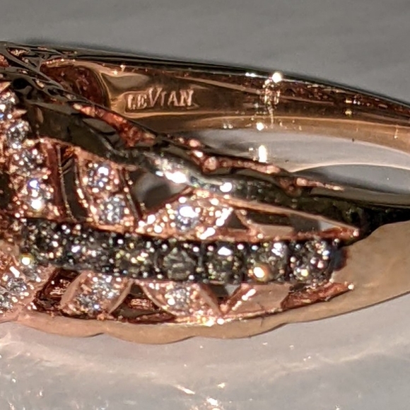 Le Vian ring with center cushion cut peach morganite gemstone 14krg. - Picture 5 of 10